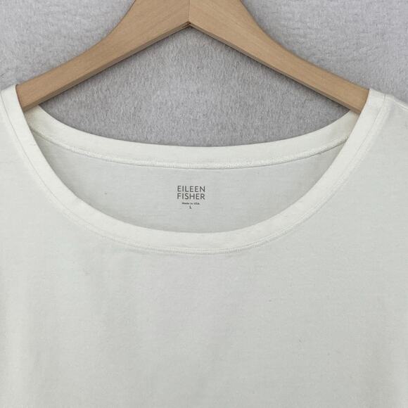 EILEEN FISHER Top L Stretch Organic Cotton Scoop Neck Cap Sleeve Off White USA - Picture 4 of 10